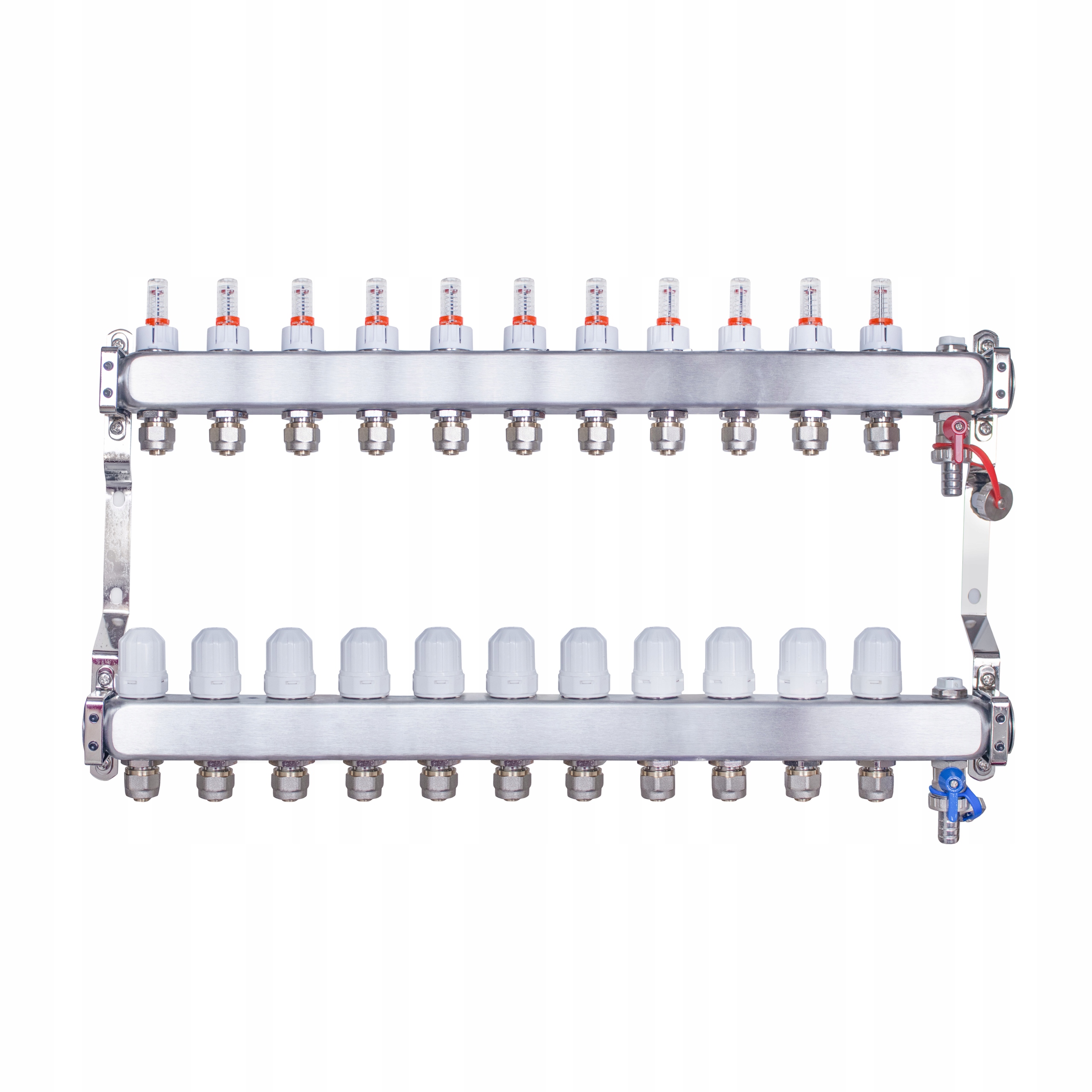 Rozdzielacz do podłogówki ogrzewania podłogowego 11 sekcji obwody stal INOX