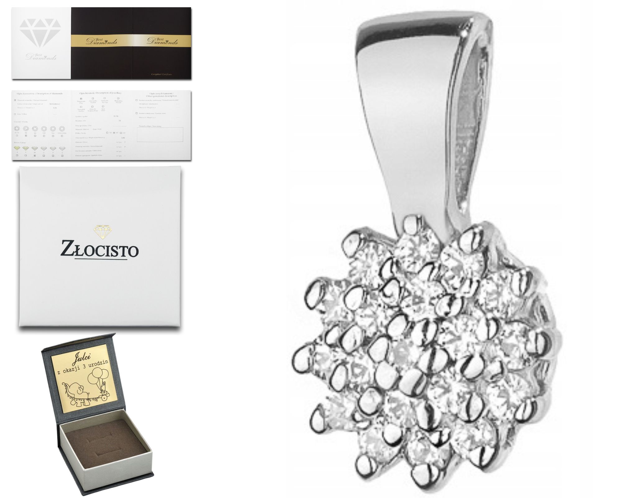 Zlatý Přívěsek Přívěsek S Briliantem, Bílé Zlato