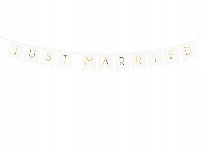 

Baner Just Married biały ze złotym, 15x155 cm