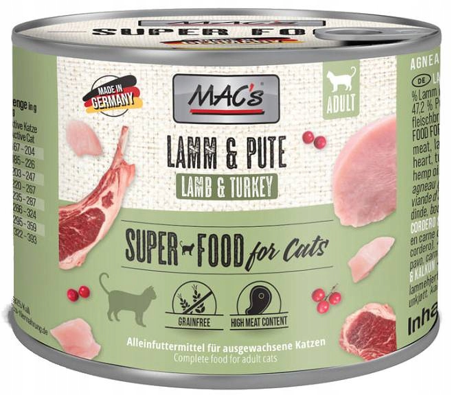 Levně 7X Mac's Cat Mokré krmivo pro kočky Jehněčí a krůta maso 200 g