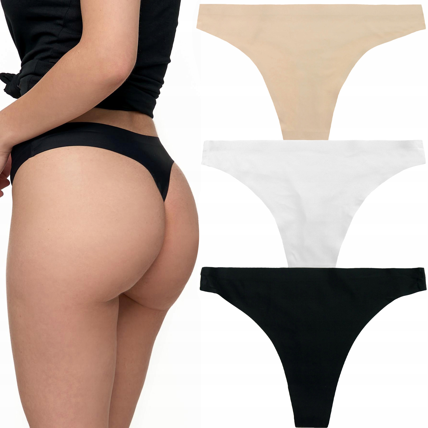 Tanga 3 Páry Laserem řezané hladké kalhotky Moraj M
