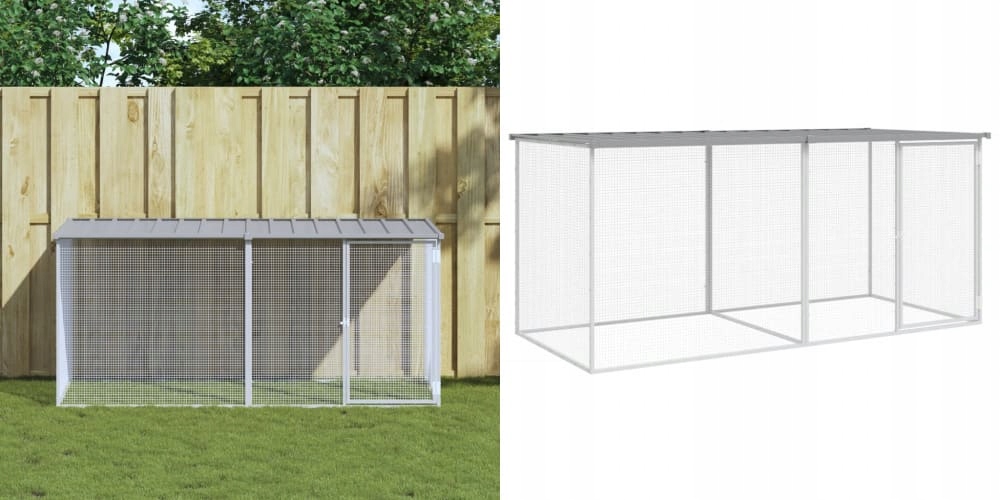 Levně Světle šedá klec pro kuřata, 203 x 98 x 90 cm, ocel, se střechou