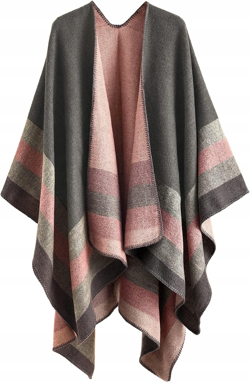 PONCZO DAMSKIE DZIANINOWE Z OTWARTYM PRZODEM PELERYNA CIEPLY SZAL