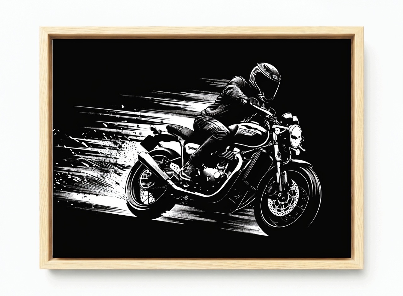 Obraz Rám American Box Dynamický Motocykl Rychlost Černobílý 60x40