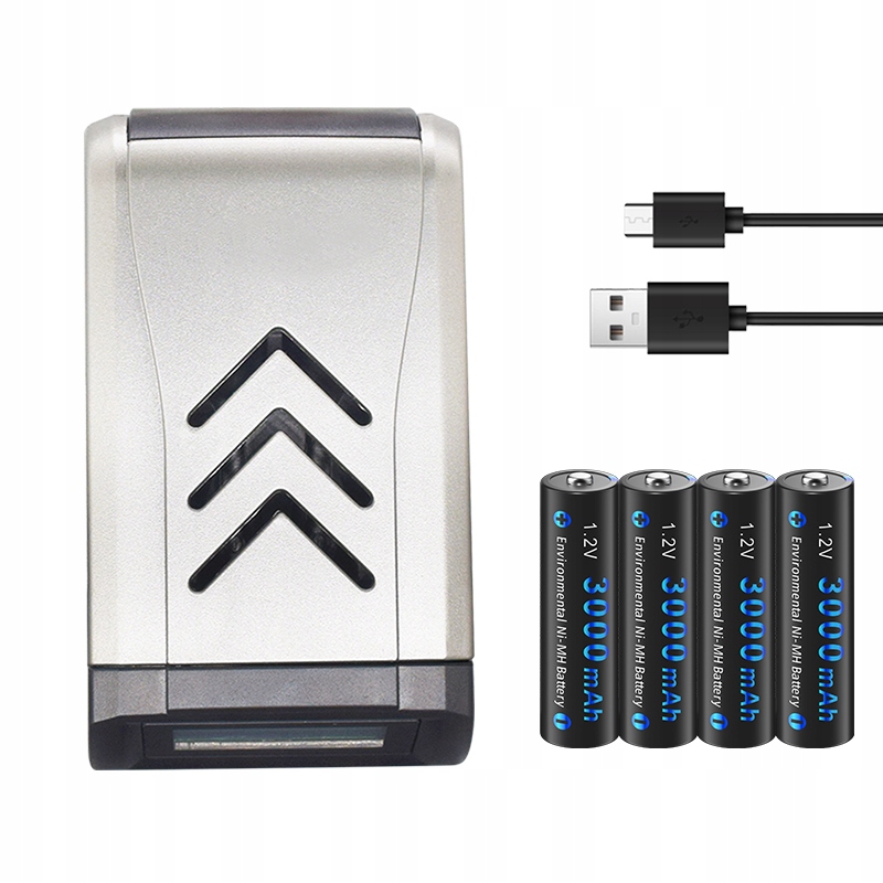 4x 1,2V Aa Ni-MH 3000mAh dobíjecí baterie Usb nabíječka se 4 sloty a LCD displejem