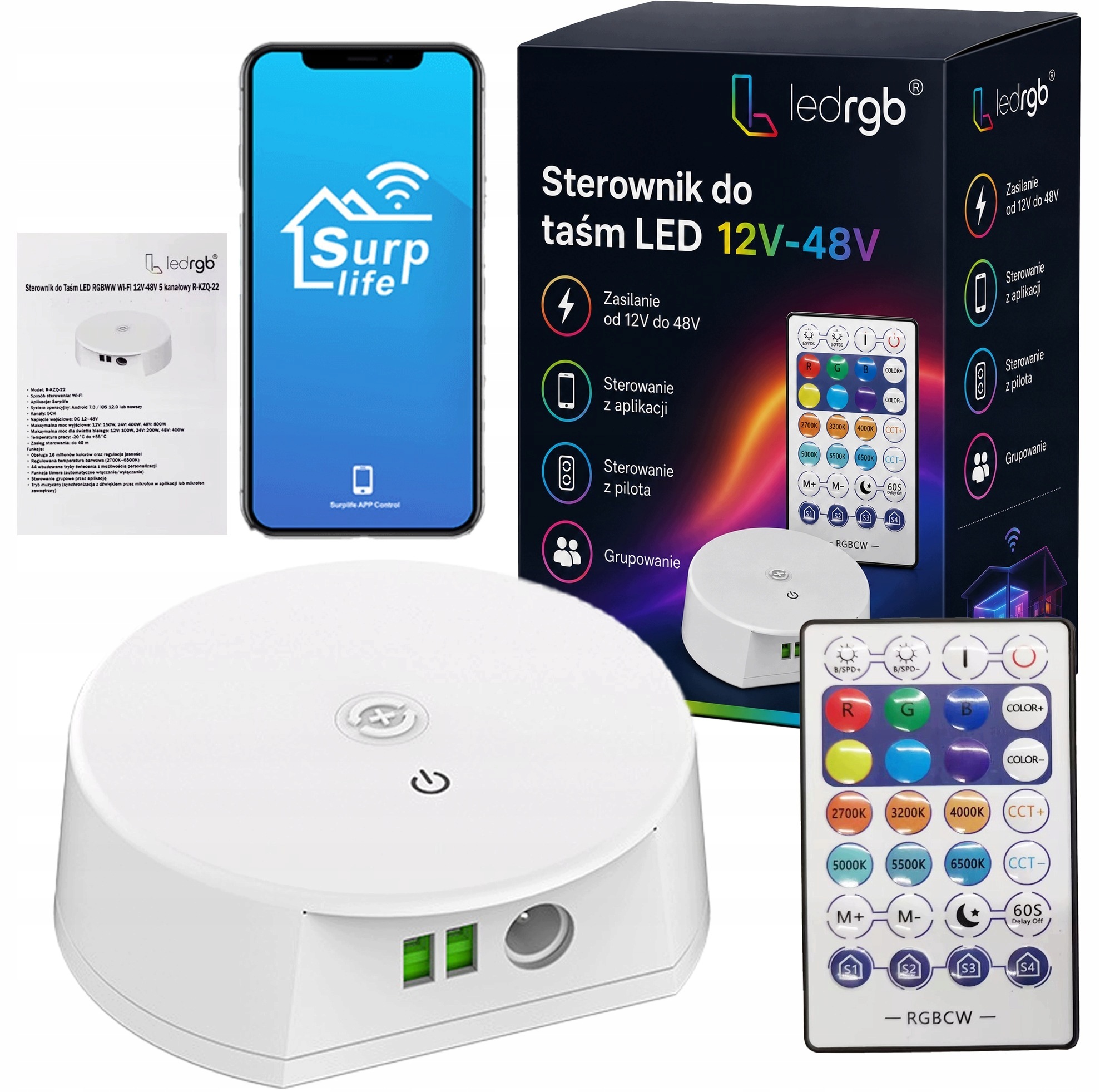Ovladač a stmívač pro Led pásky 12V 24V 48V, pro Cob a Smd pásky, 2 až 6 pinů, s podporou Bt a Wifi