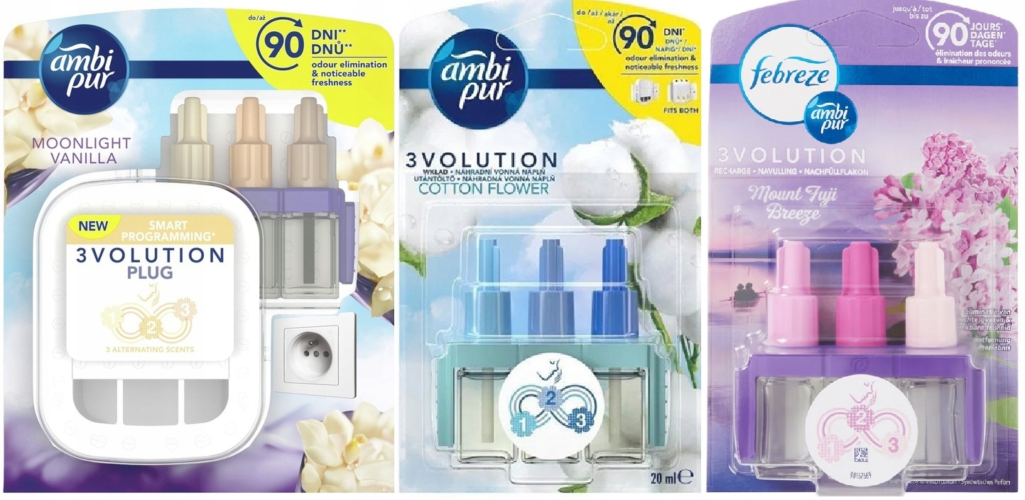 Febreeze/Ambi Pur 3Volution Moonlight Vanilla starter 3 náplně 20 ml MIX
