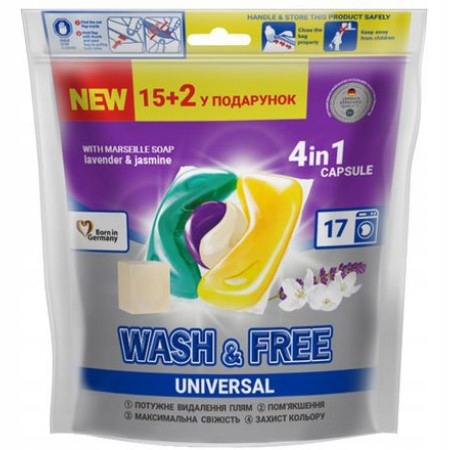 

Wash&free Niemieckie kapsułki do prania 4w1, 17szt