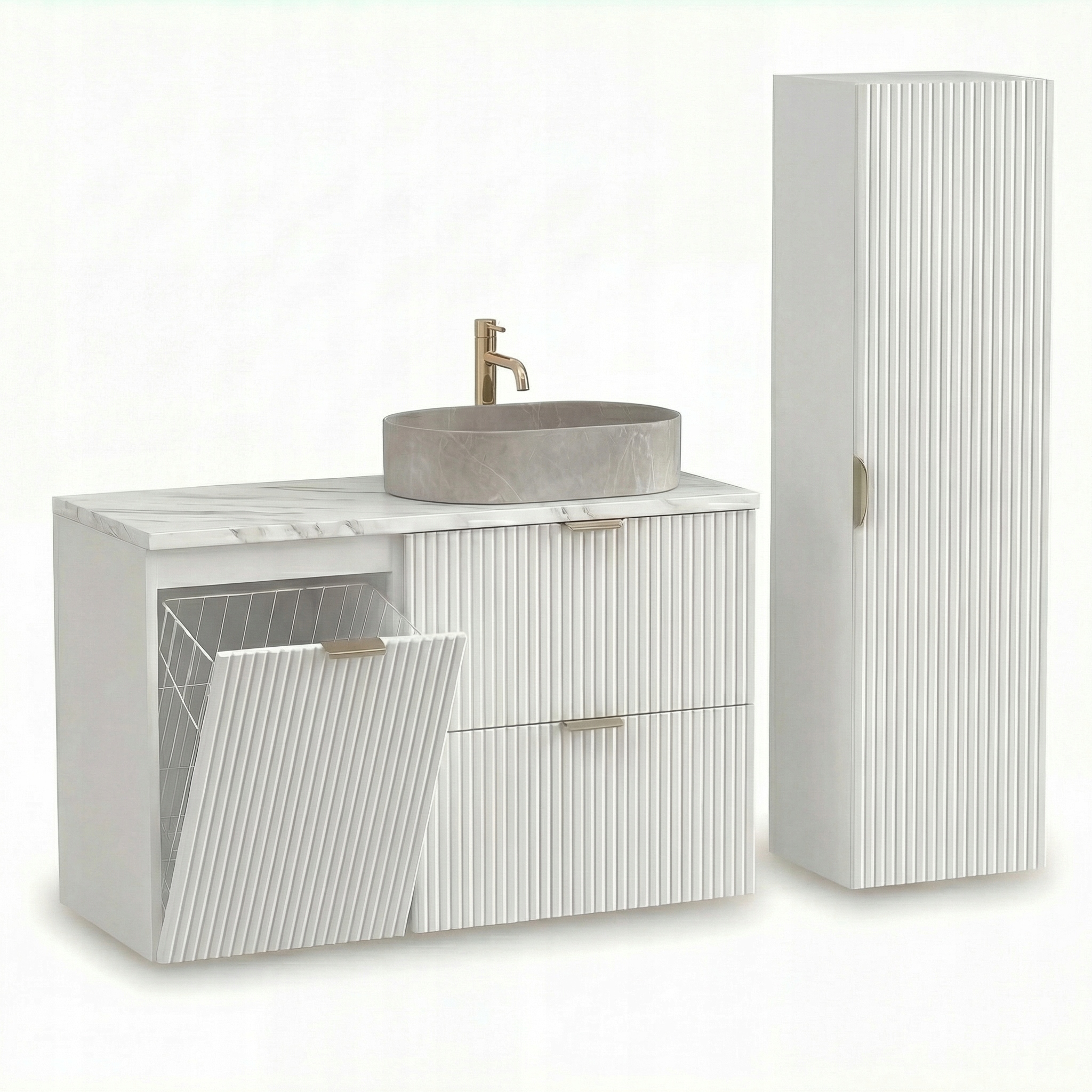 Sada koupelnového nábytku 100 cm Bílá s košem, umyvadlo Willy