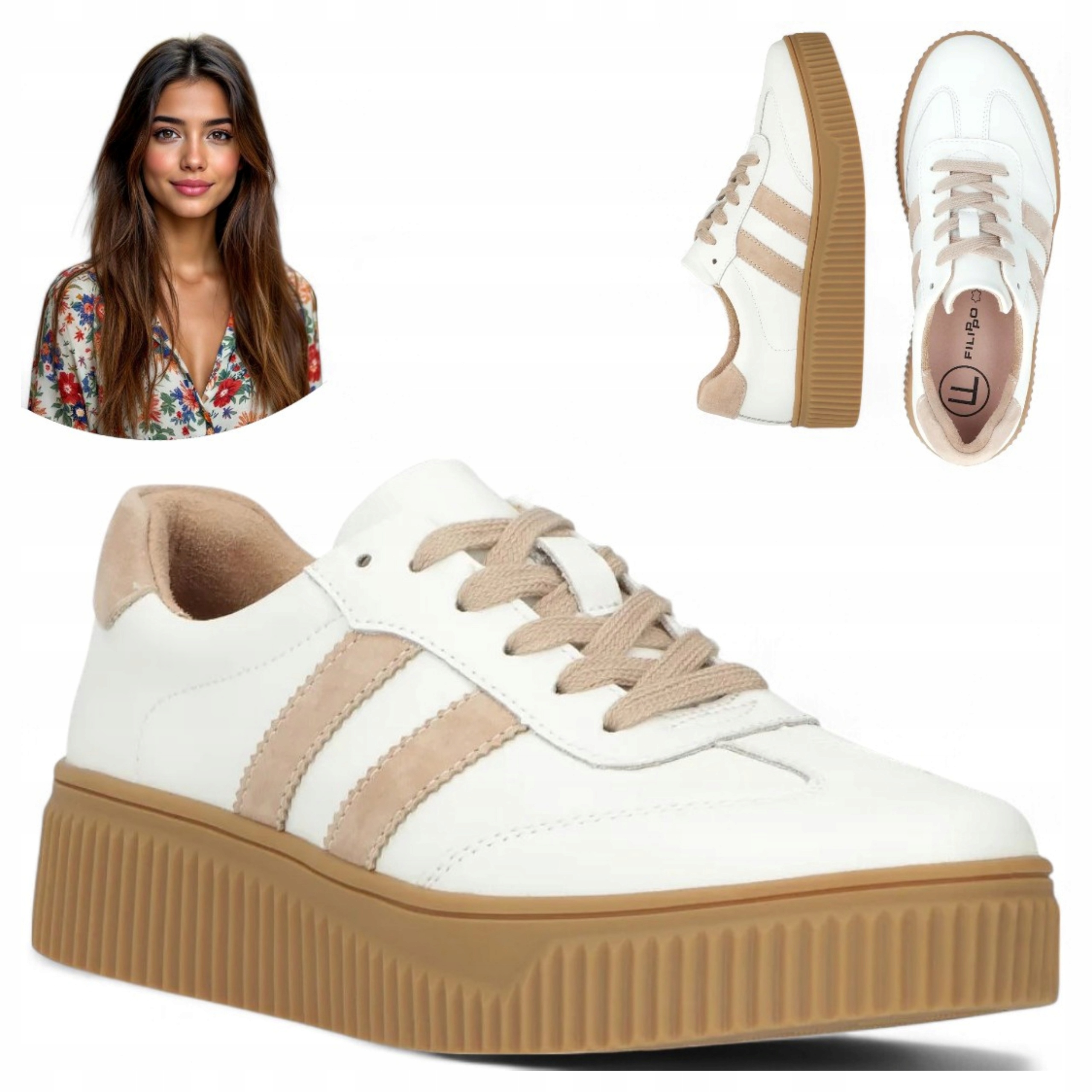 Dámské kožené tenisky Filippo 37, sportovní polobotky na platformě, módní