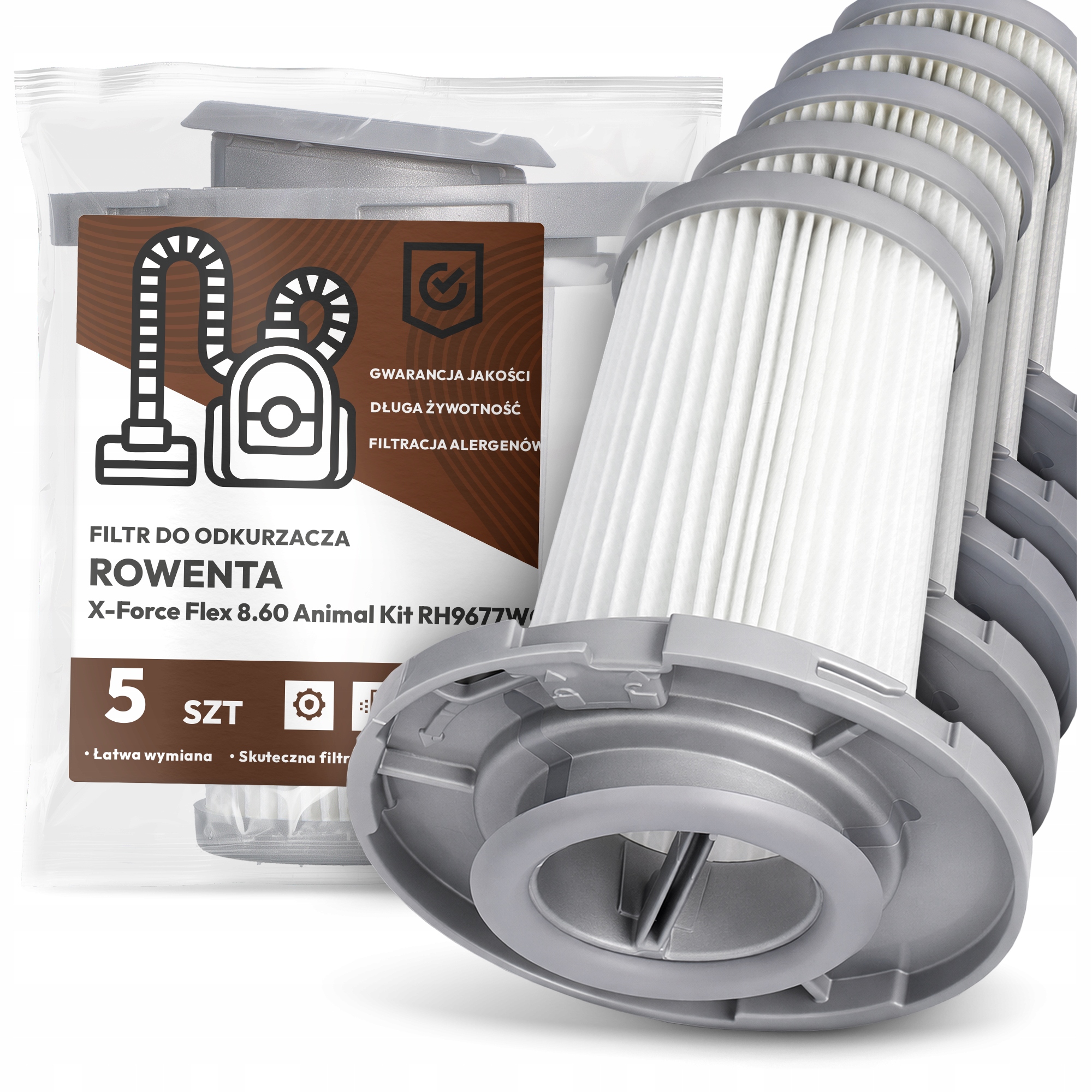 5x Filtr Do Vysavače Rowenta X-Force Flex 8.60 Animal Kit RH9677WO Em-w