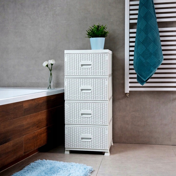 Komoda Szafka Plastikowa Modna Regał Rattan Łazienka 4 Szuflady Do Łazienki Marka Violet House