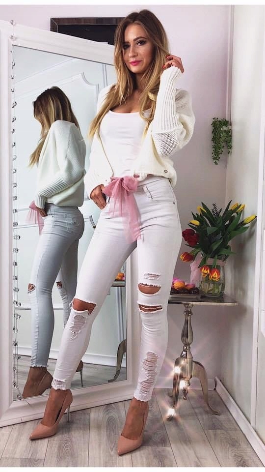 Dámský svetr/Kardigan Bílý Krémový Velikost Uni. Polský Výrobce