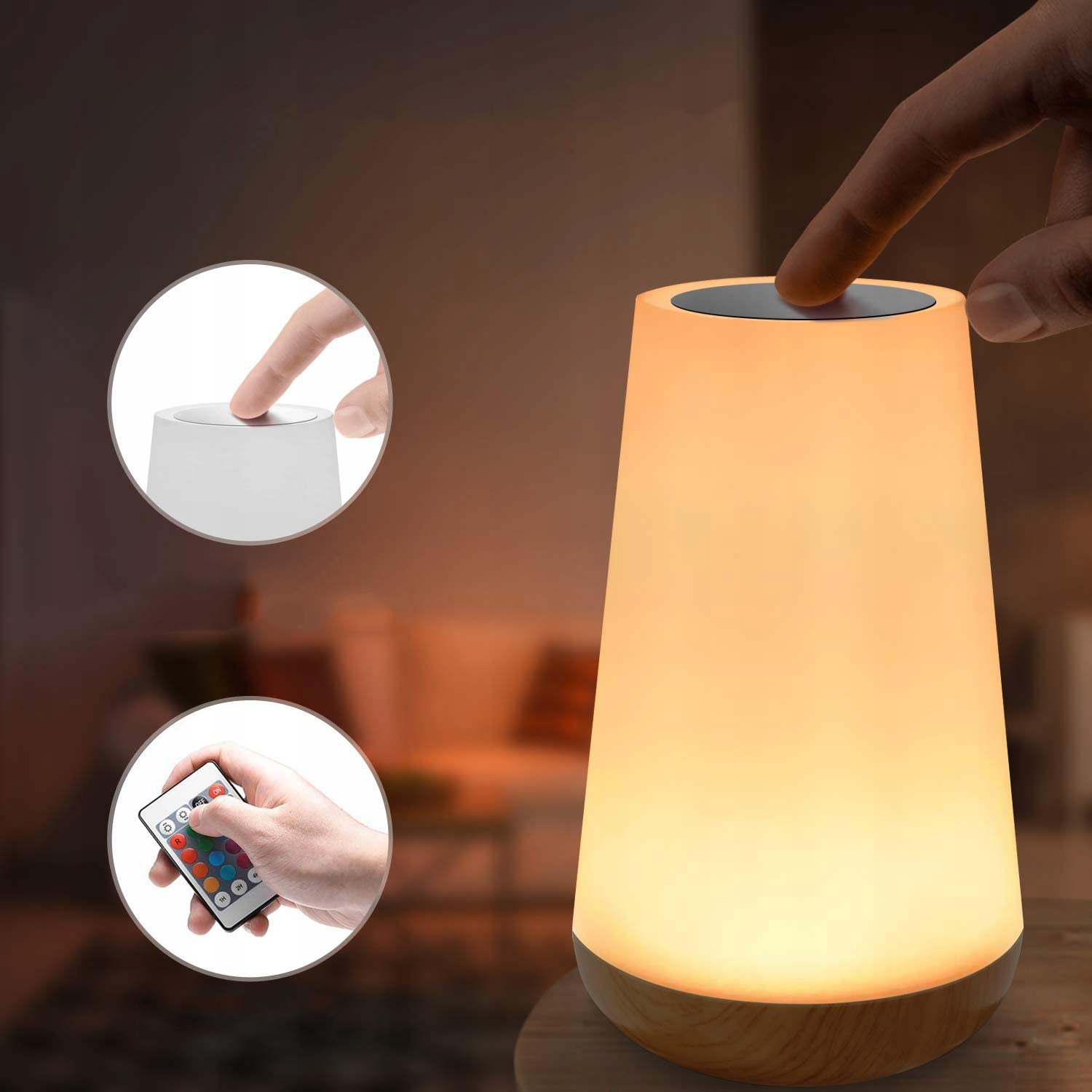 LAMPKA NOCNA BEZPRZEWODOWA LAMPA STOŁOWA 13 KOLORÓW Z PILOTEM Kolor dominujący biały