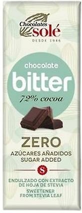 Levně Hořká čokoláda 72% kakaa bez přidaného cukru se stévií 25 g Sole