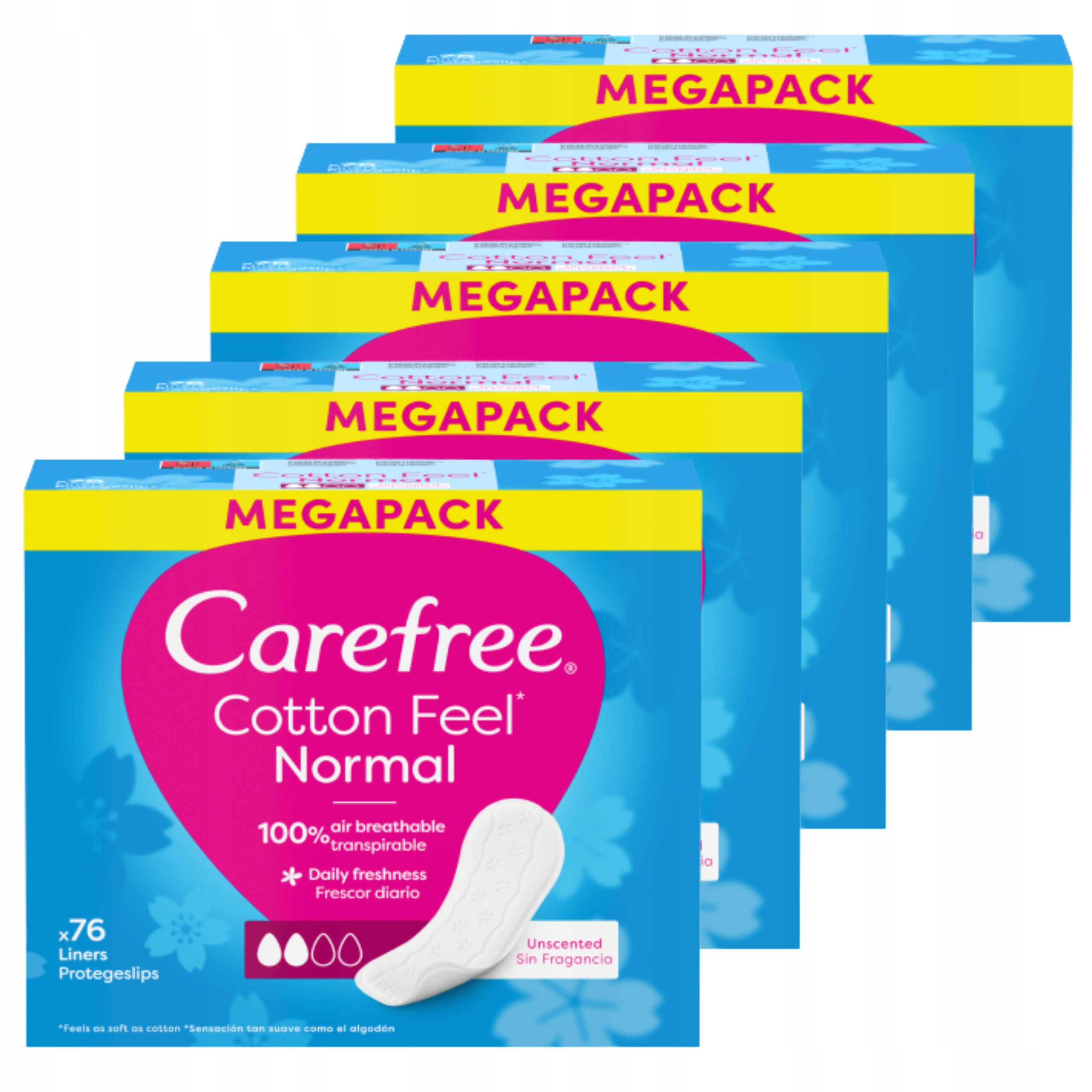 5x Zestaw Carefree Cotton Wkładki Higieniczne Nieperfumowane 76 sztuk