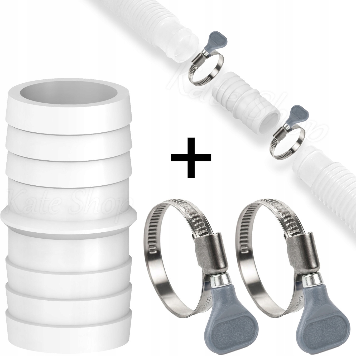 ZŁĄCZKA Łącznik Mufa do Rur Basenowych Basenu Bestway Intex 32mm + ZACISKI