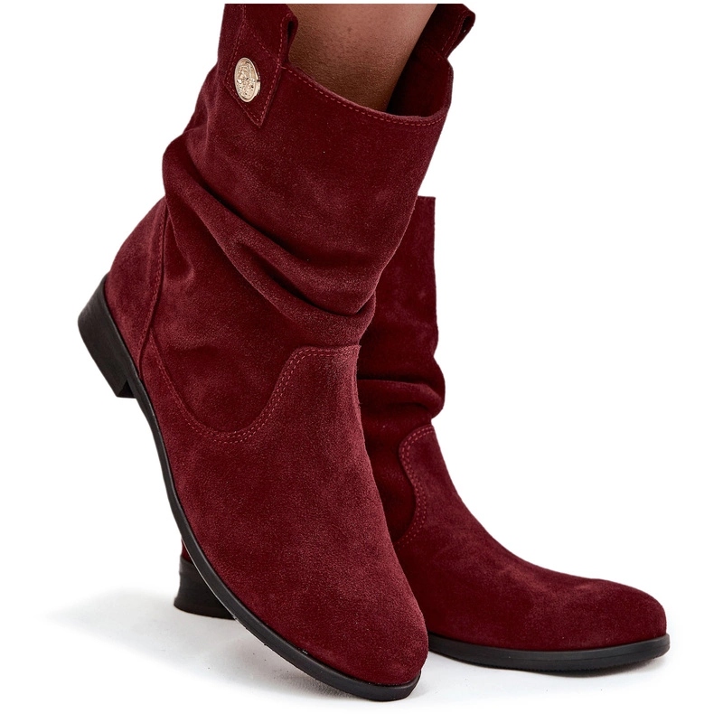 Dámské Kotníkové Boty S Řasením A Plochým Podpatkem Zazoo 4210 Bordové 39