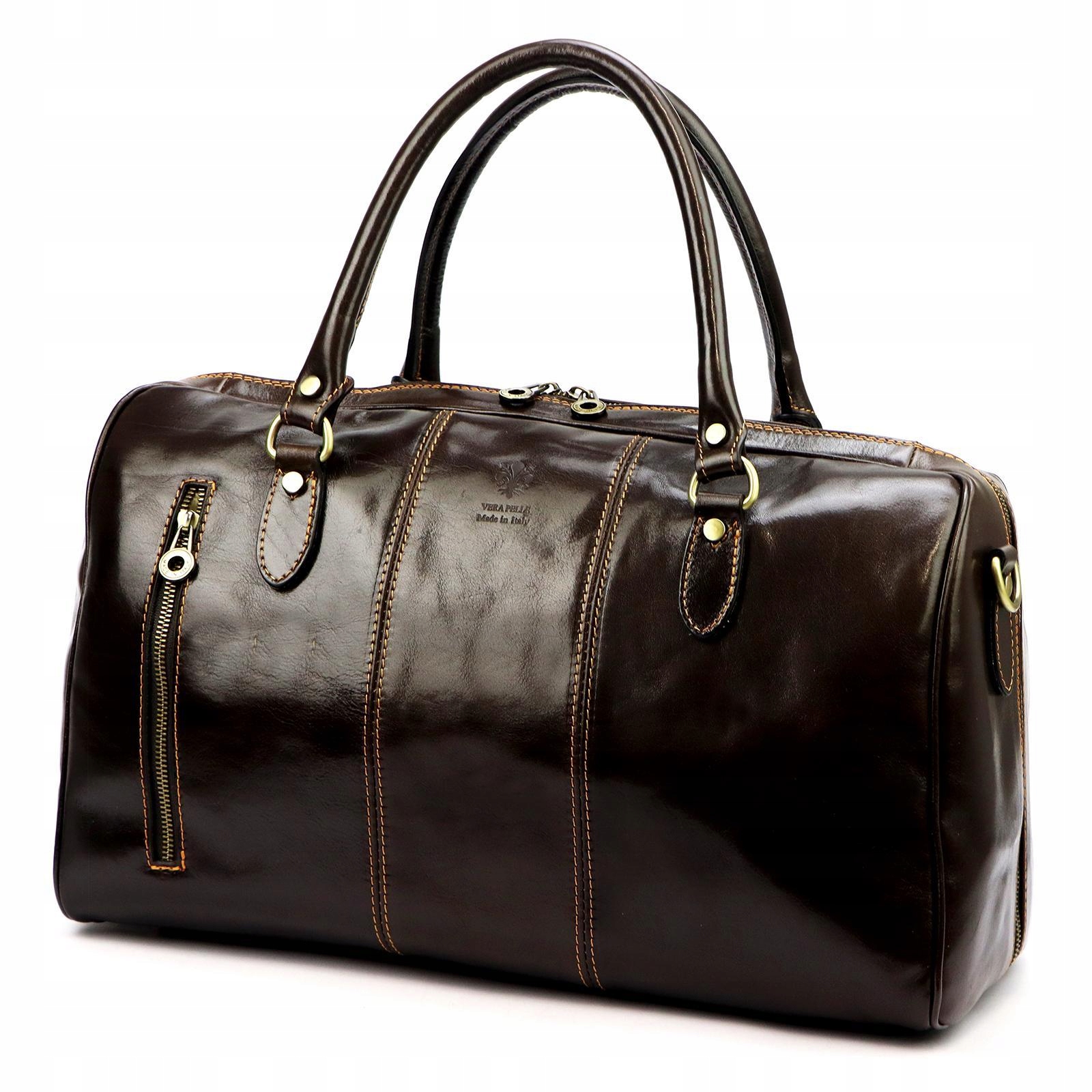 Gregorio torba skórzana podróżna na ramię crossbody ciemny brąz