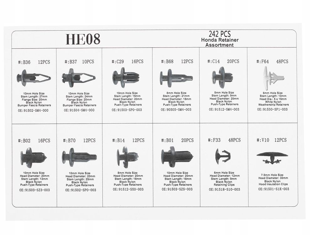 Zestaw spinek klipsow kolkow 242 szt uniwersalne Part number HE08