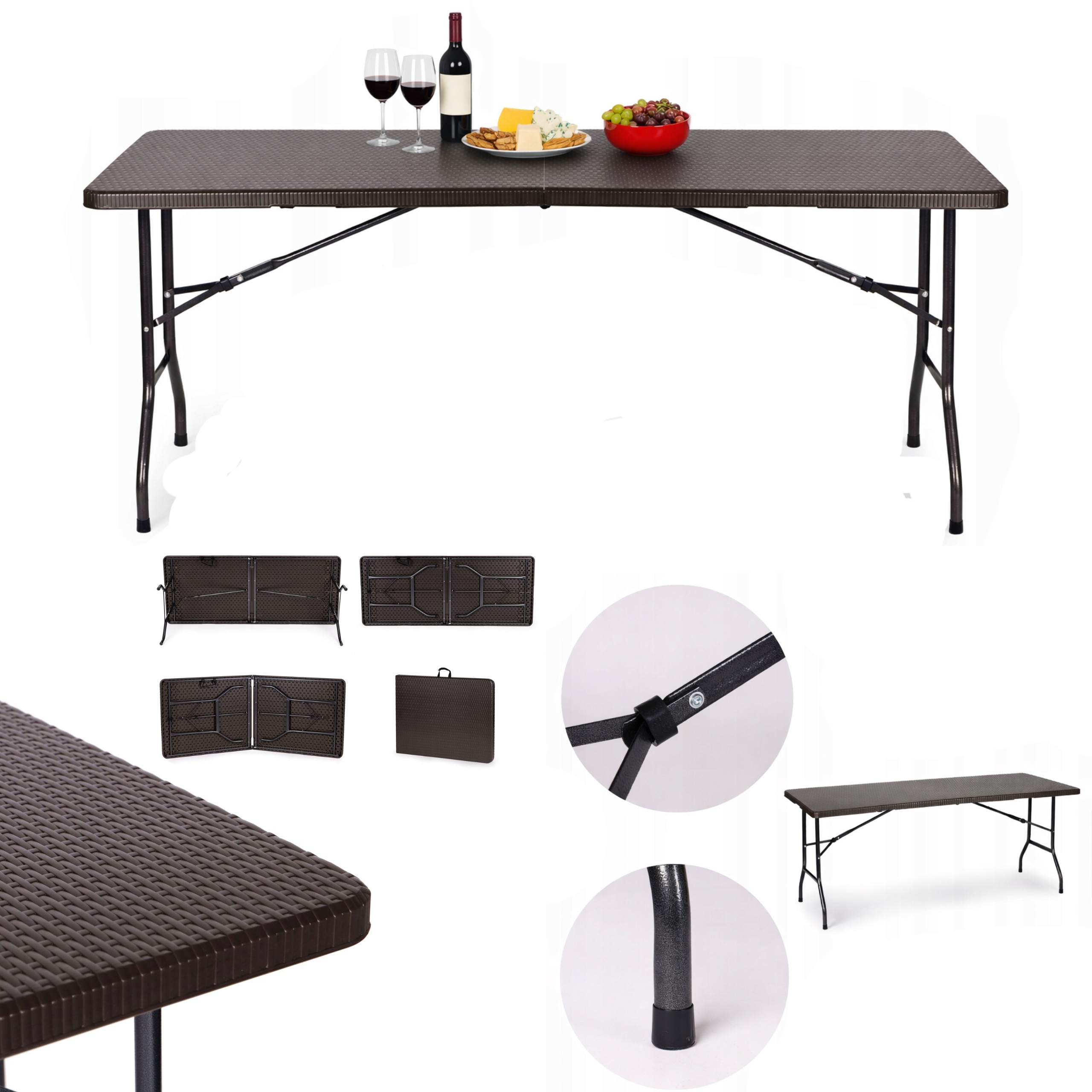 Stół cateringowy bankietowy ogrodowy składany Walizka Duży 180 cm ratan