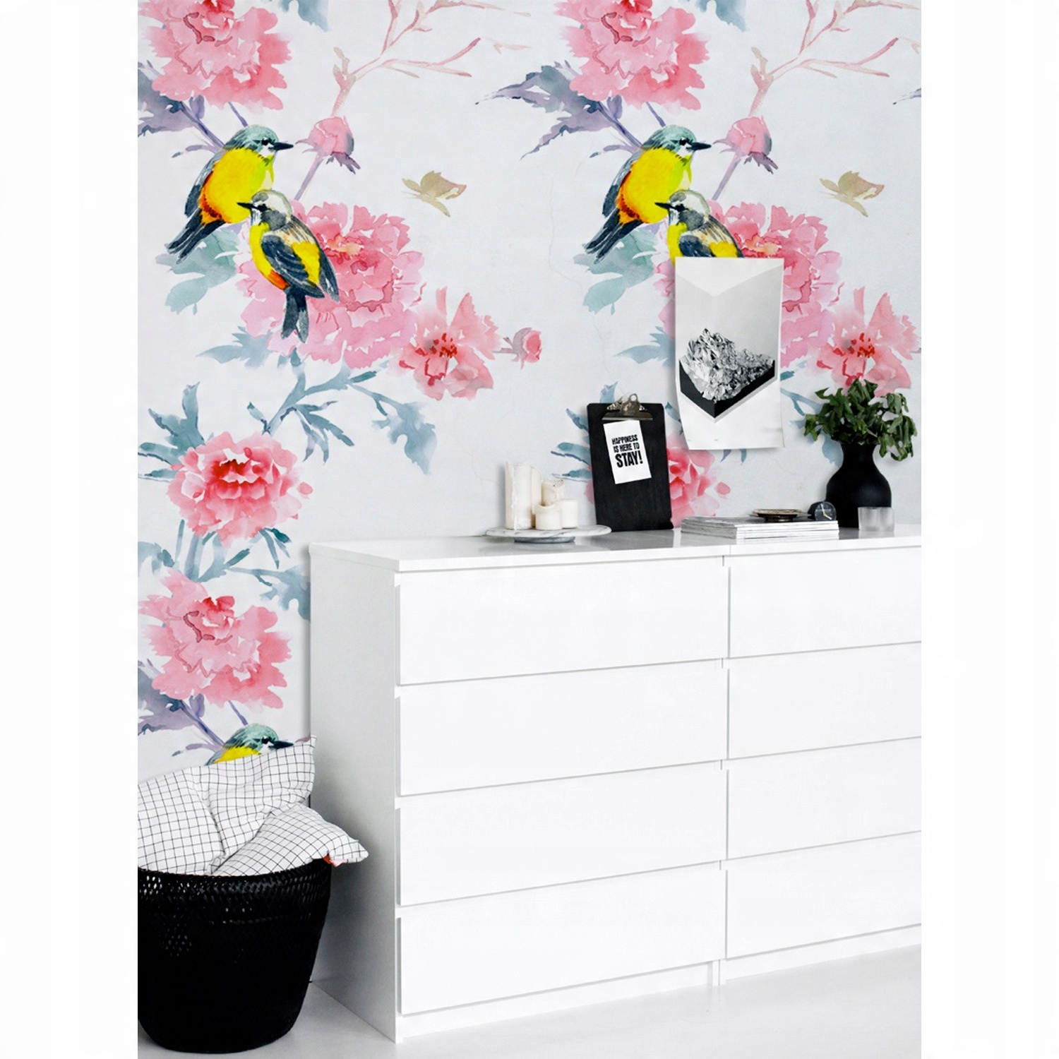 

Foto tapeta samoprzylepna Ptaki i kwiaty 250x104cm