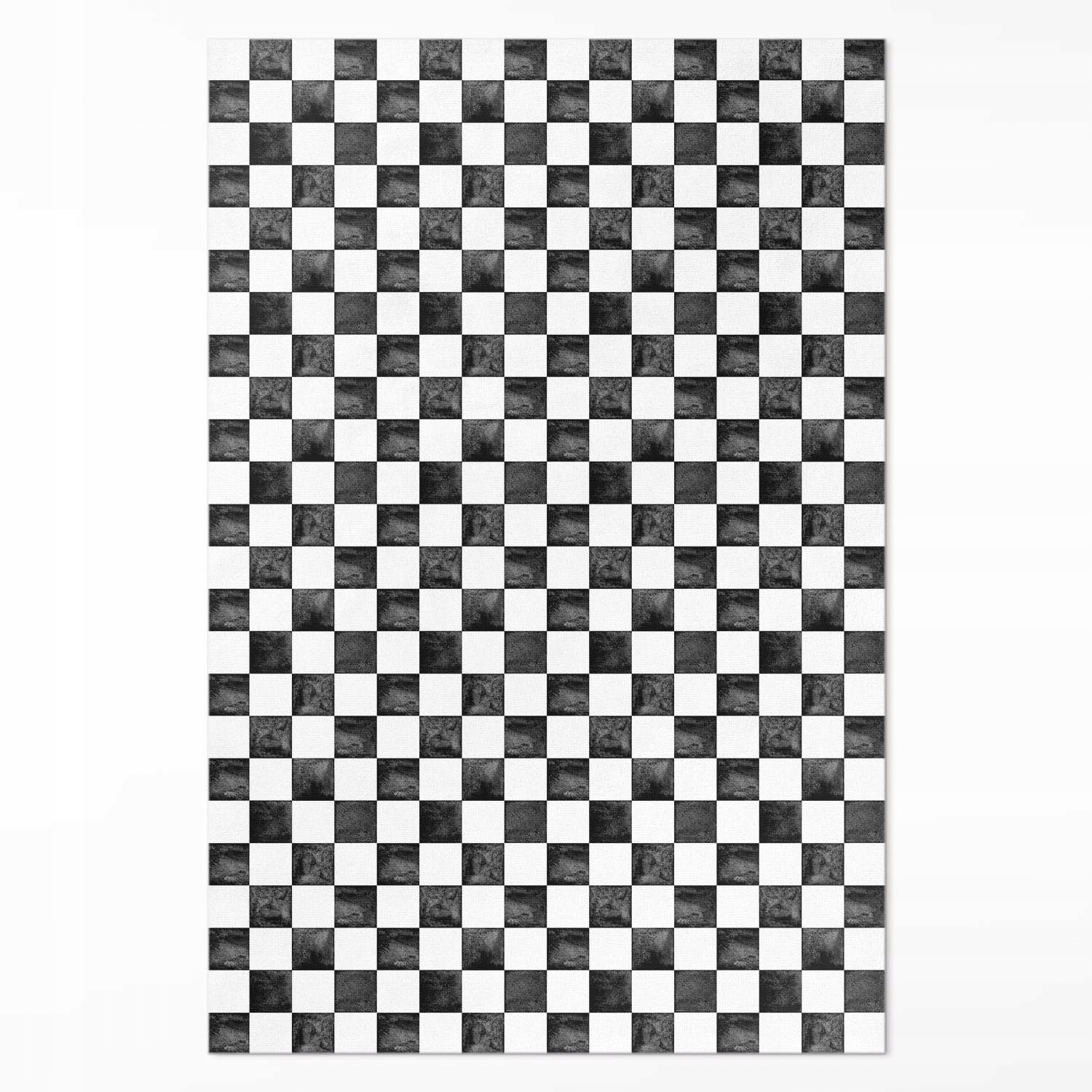 Koberec Vinyl do obývacího pokoje Kamenná šachovnice monochromatická Velký 140 x 210 cm