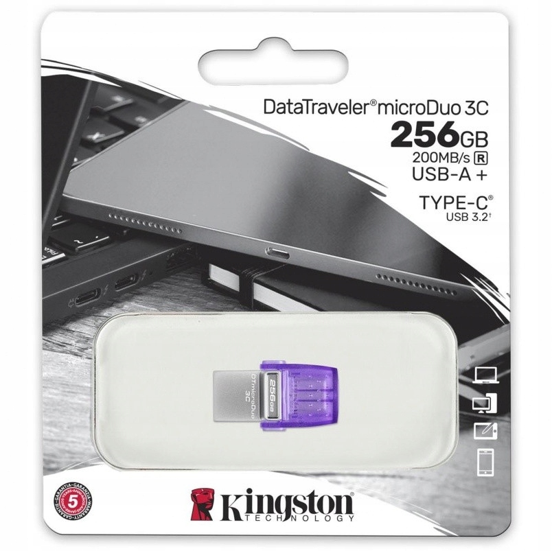 Pen-drive 256GB Kingston Data Traveler MicroDuo 3C G3 USB-3.2 USB-C 200MB/s Pojemność 256 GB