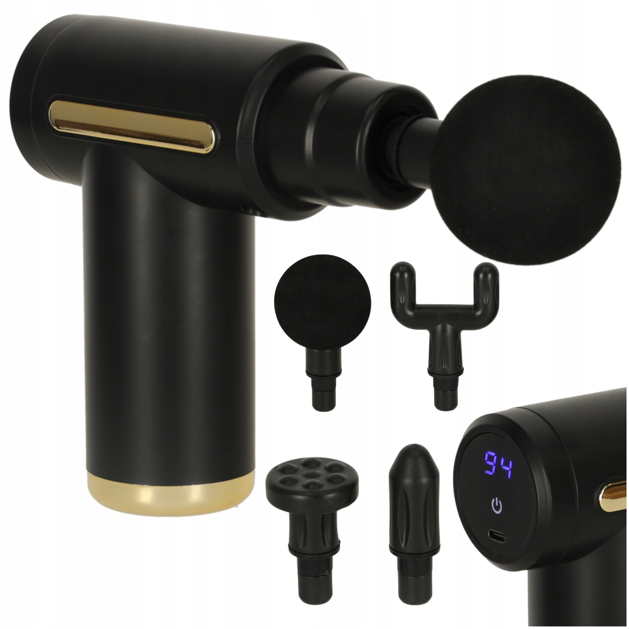 Pistolet Do Masażu 4W1 Led 99 Poziomów Masażer Pleców Stóp I Ciała Czarny