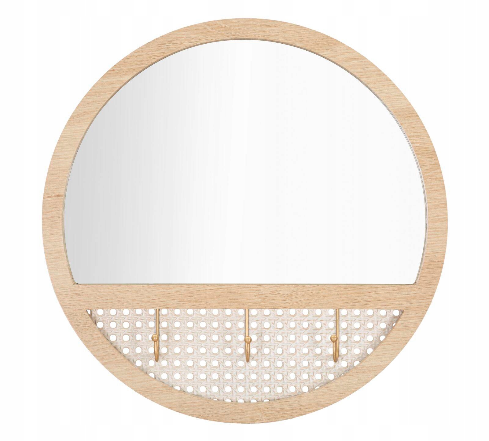 Okrúhle Nástenné Zrkadlo S Háčikmi Ø 50 cm Rámček Mdf Závesné Zrkadlo