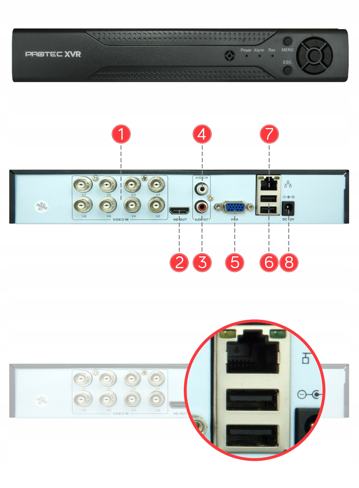 ZESTAW DO MONITORINGU 6 KAMER TUBOWE KOMPLET Liczba złączy USB 2