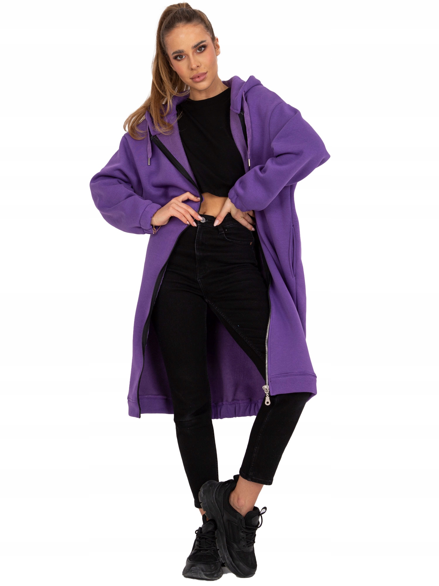 Długa BLUZA DAMSKA basic rozpinana kaptur - L/XL