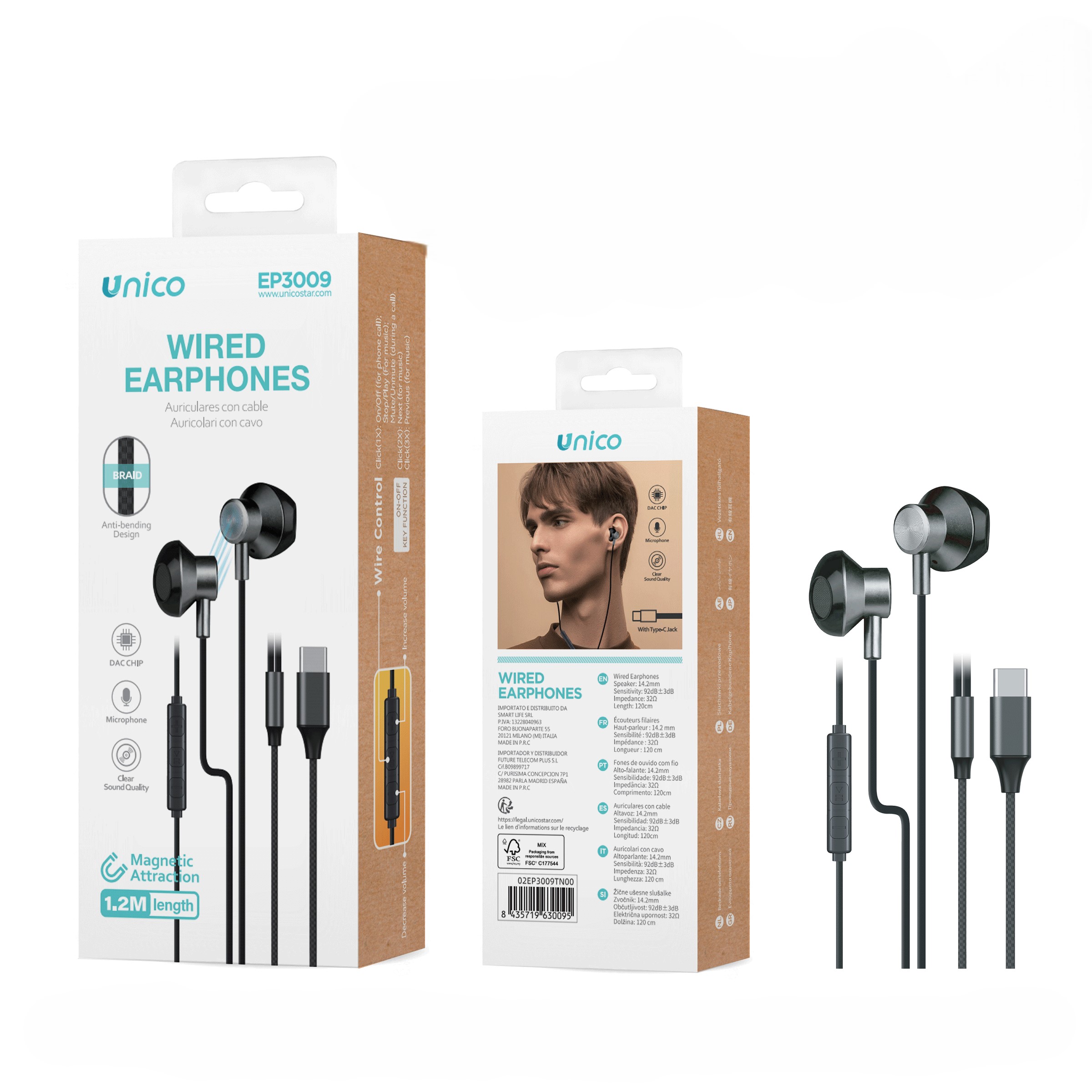 Słuchawki Przewodowe Douszne Z Mikrofonem Usb-c Magnetyczne 1.2M