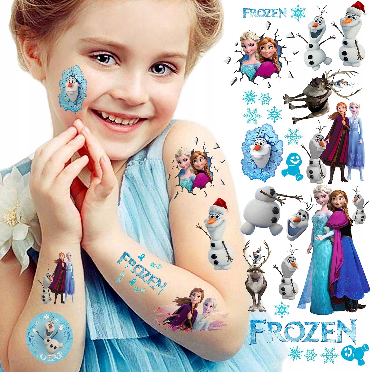 NAJLEPSZE TATUAŻE ZMYWALNE DLA DZIECI DZIECIĘCE FROZEN KRAINA LODU WZORY