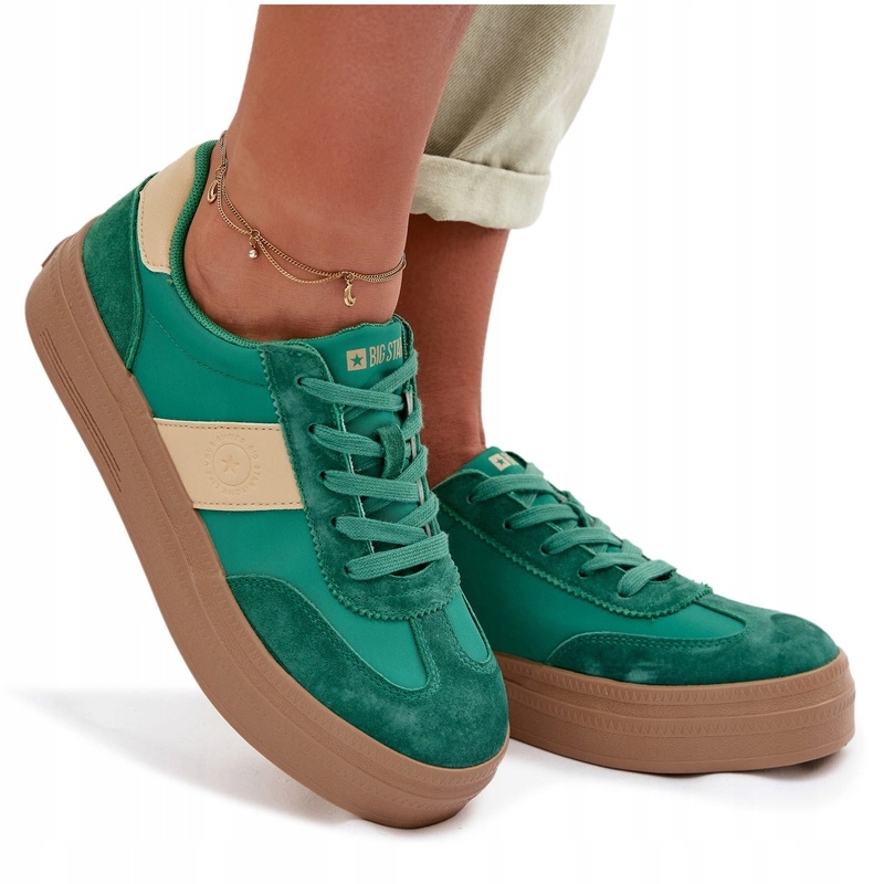 Dámské Nízké Semišové Tenisky Na Platformě, Pohodlné Big Star, Zelené, Velikost 41
