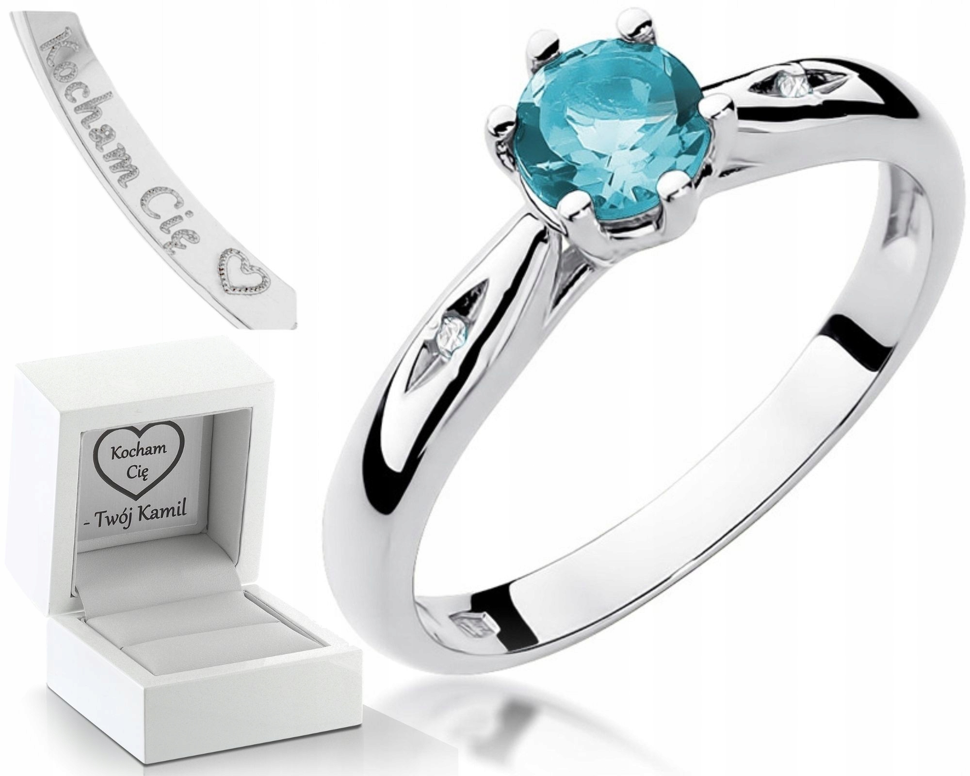 Prstýnek S Topazem Bílé Zlato Gravírování Bonus