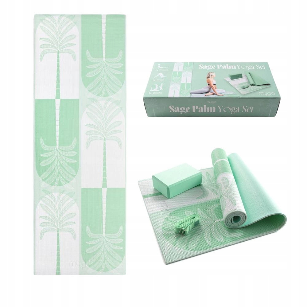 Sada na jógu Myga Sage Palm Yoga Set podložka kostka pásek zelená
