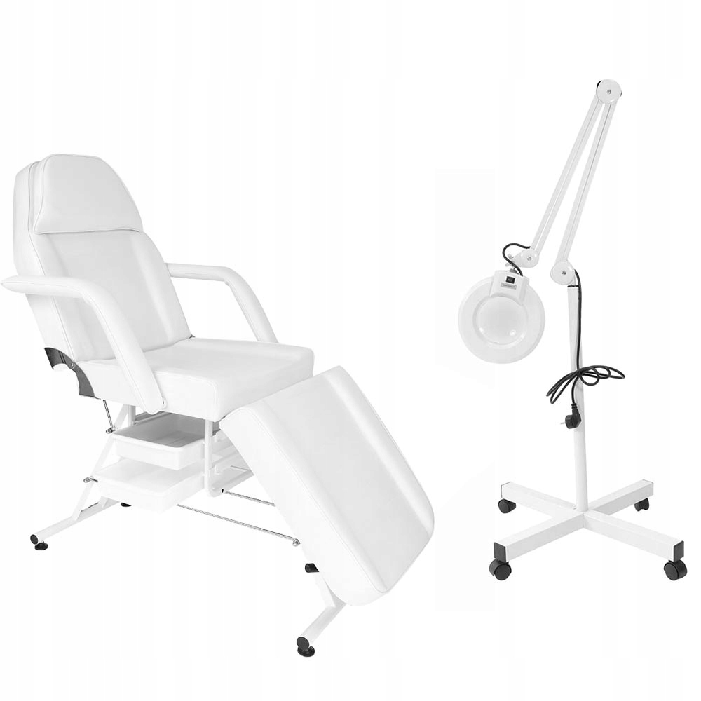 Fotel Kosmetyczny Z Kuwetami Lampa Lupa Statyw Zestaw