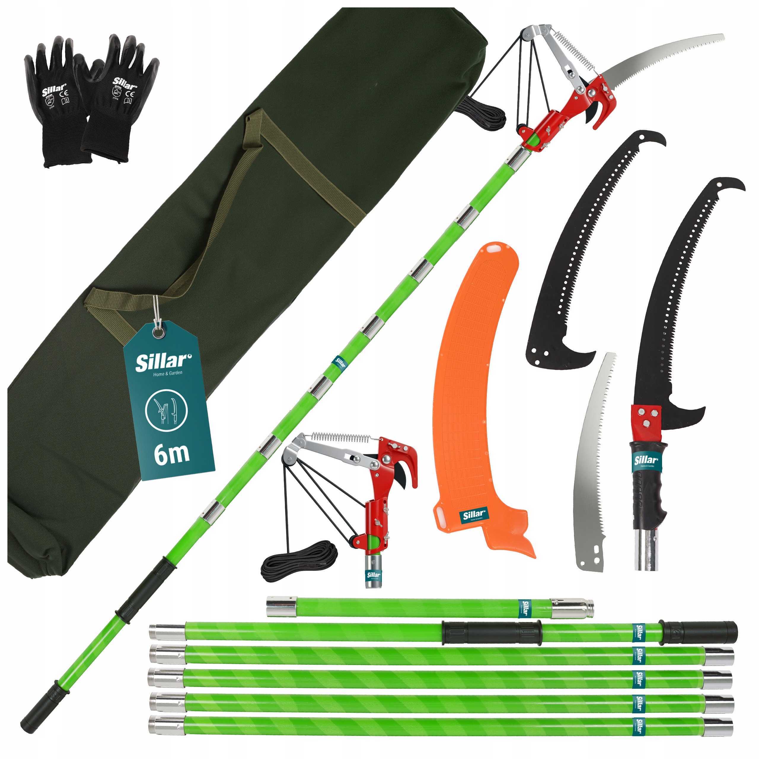 Segmentová teleskopová ruční pila na výložníku 6 m pro dřevo, stromy, větve