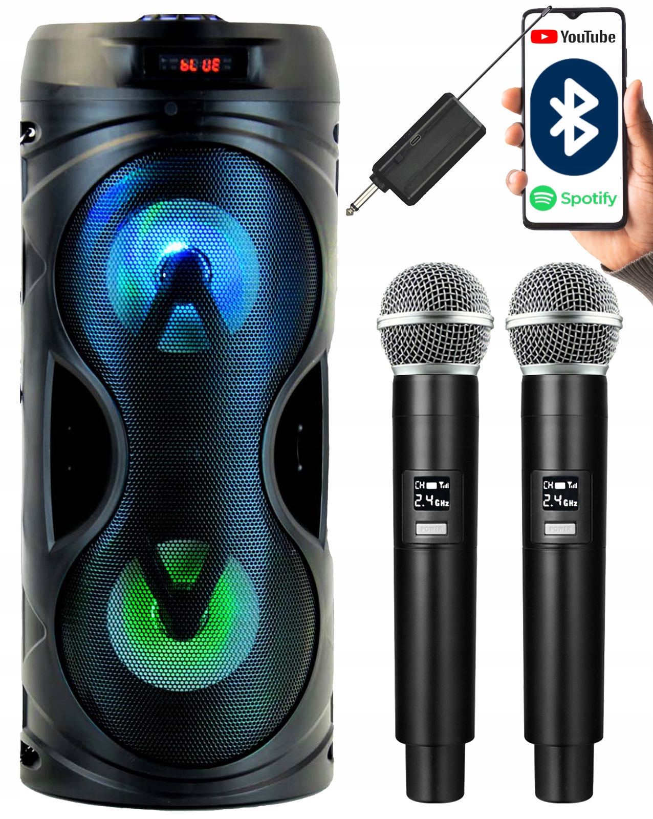 Kolumna Głośnik Karaoke Bluetooth Przenośny 2MIKROFONY Bezprzew Akumulatory