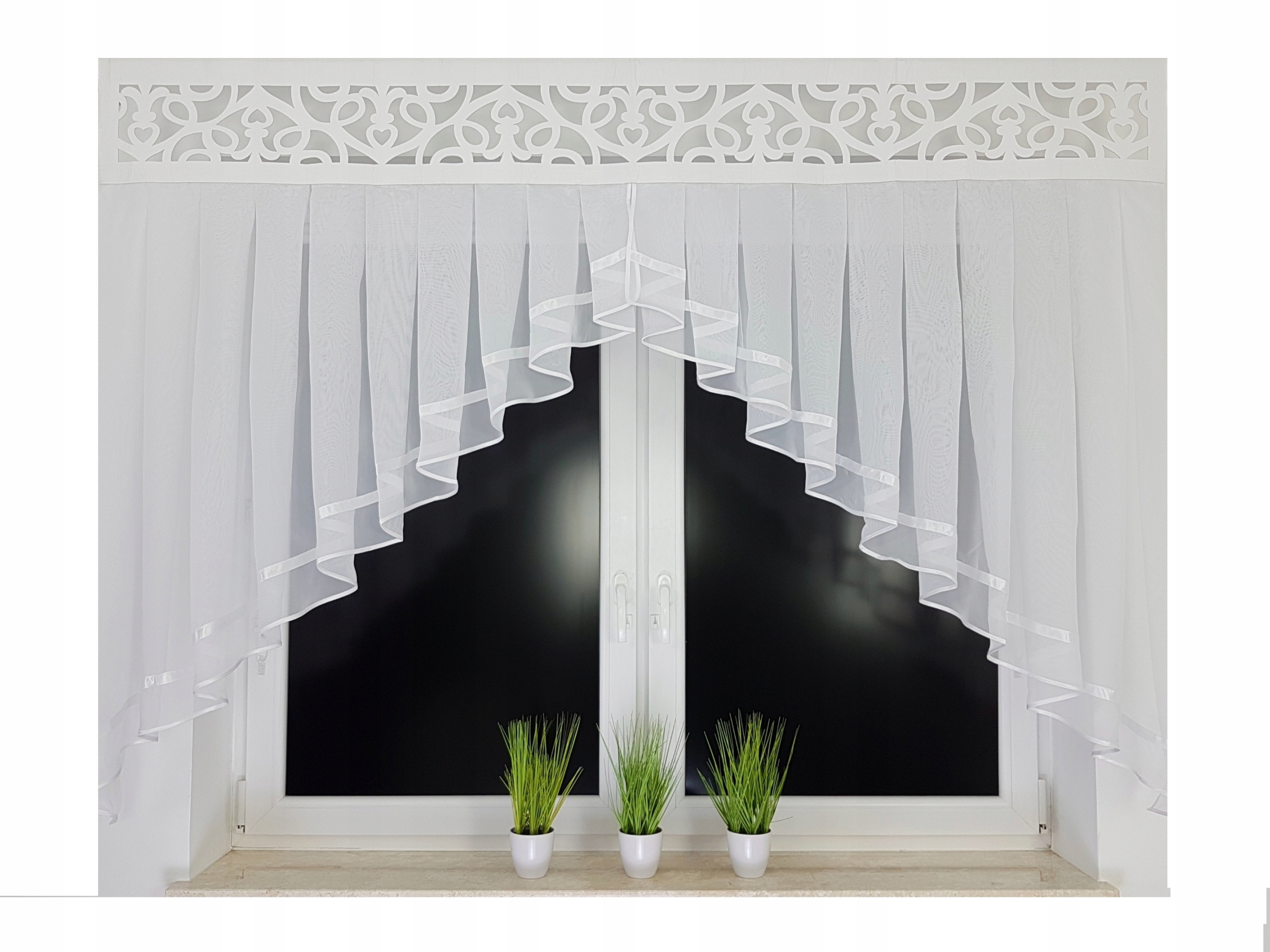 Firanka Panel Ażurowy Okienny Do Salonu Biały Woal 200cm Tunel