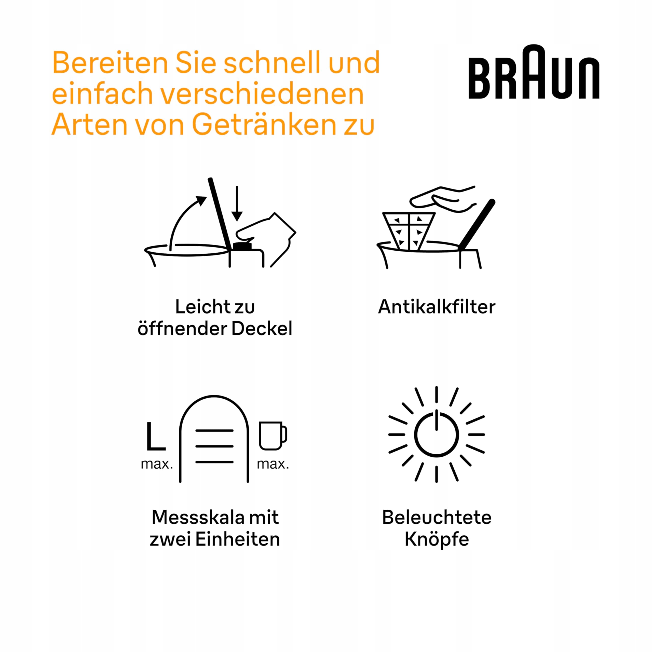 BRAUN PurShine Czajnik Elektryczny 360° 1,7L 2200W Biały — miniatura 4
