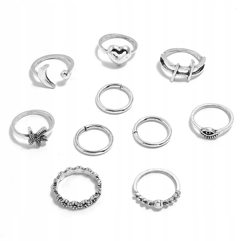 

Srebrny Zestaw Pierścionków Retro Punk Boho 13