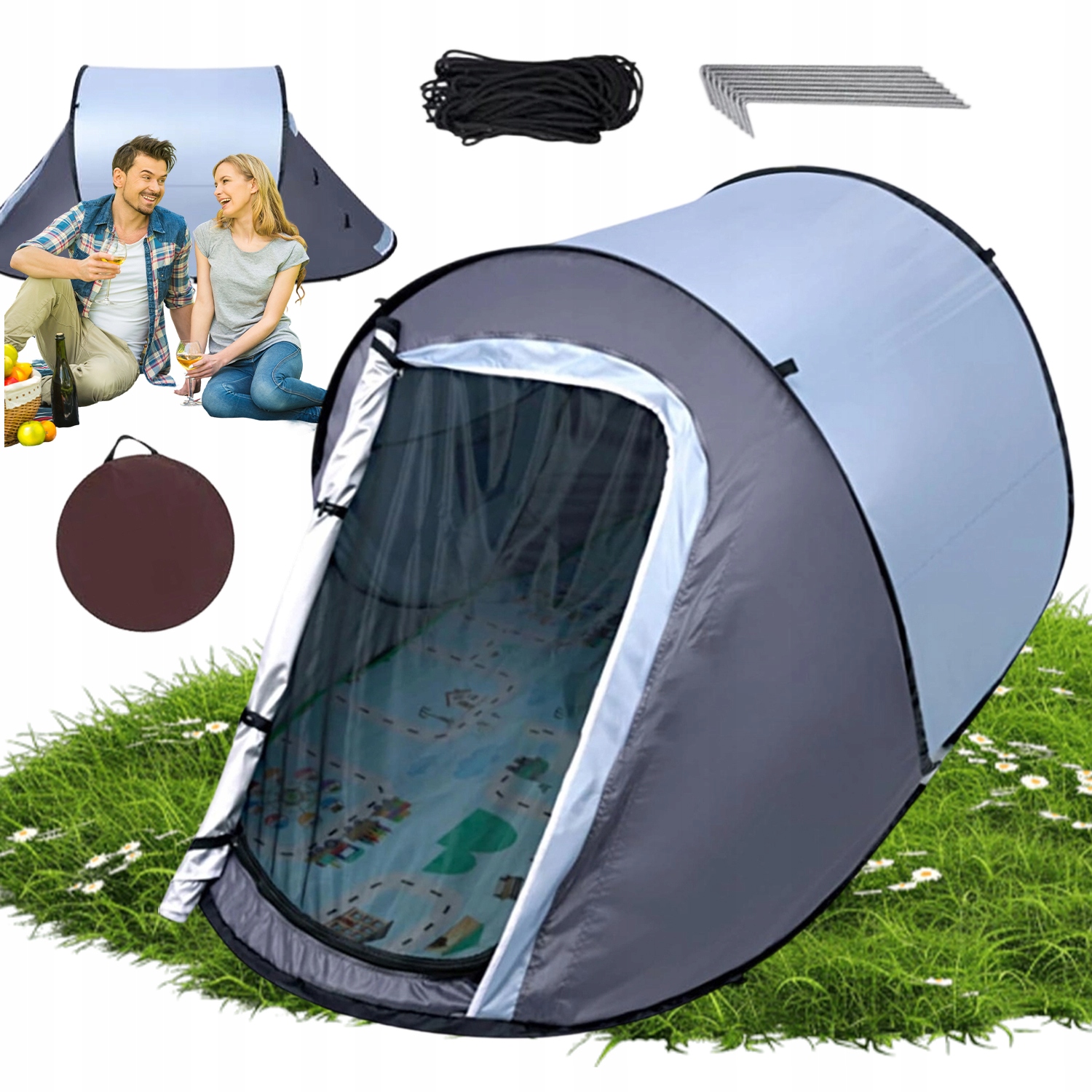 Namiot Automatyczny Turystyczny Wodoodporny Z Dwiema Wentylowanymi Drzwiami