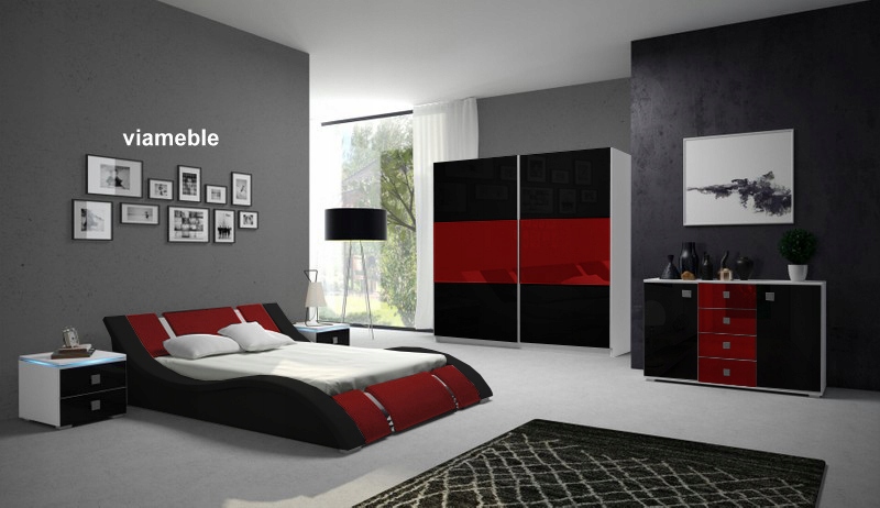 KOMPLET SYPIALNI RUBIN BIAŁO-CZARNA ŁÓŻKO 160x200 Kolor mebla biały