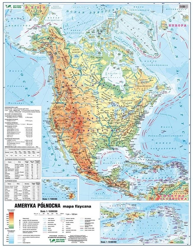 AMERYKA PÓŁNOCNA MAPA PODRĘCZNA PLANSZOWA FIZ/POL ISBN 9788373452008