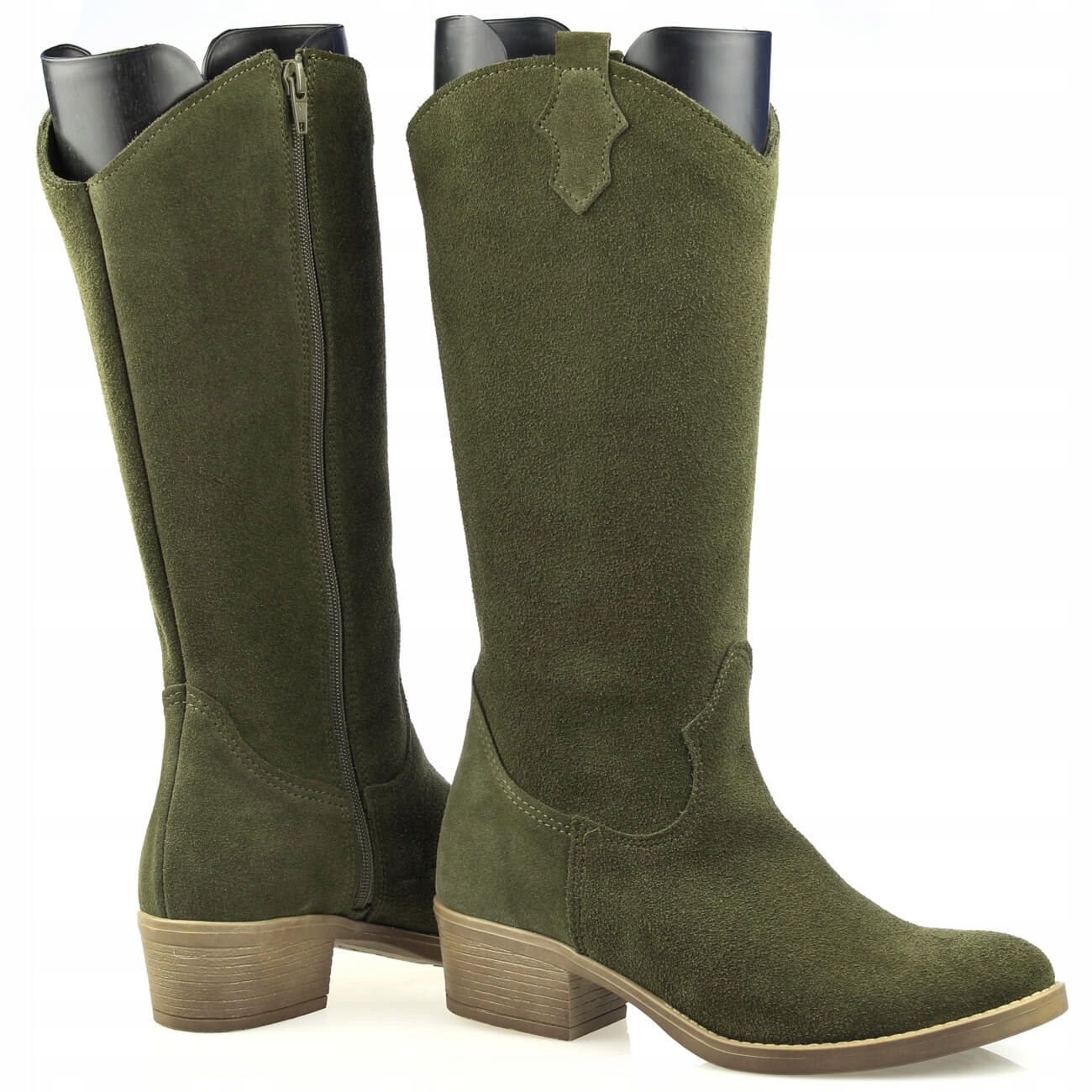 Damskie kozaki skórzane kowbojki Oliwkowe 41 Stan opakowania oryginalne