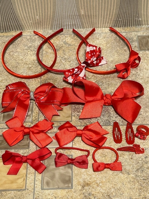 CZERWONE RED OPASKA KOKARDA SPINKI GUMKI ACCESSORIZE CLAIRE'S PRIMARK 14SZT