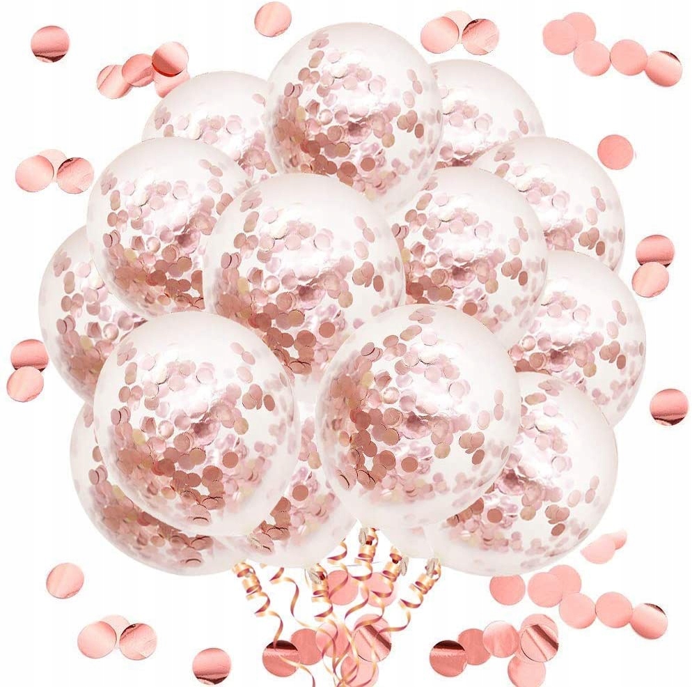 

Balony Rose Gold Clear z Konfetti Złoty Róż 10szt
