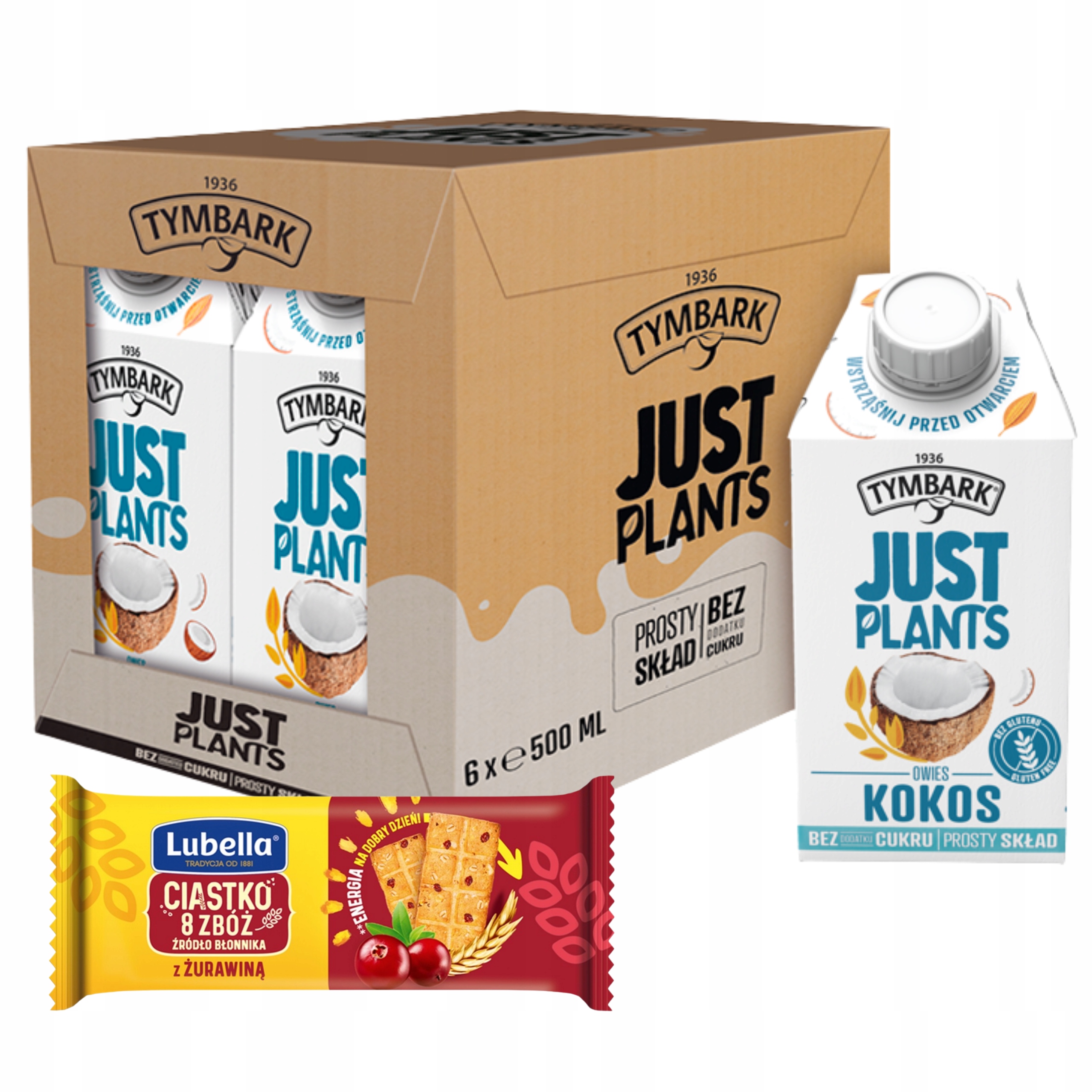 TYMBARK JUST PLANTS KOKOS NAPÓJ ROŚLINNY 6x 500ML + GRATIS CIASTKA